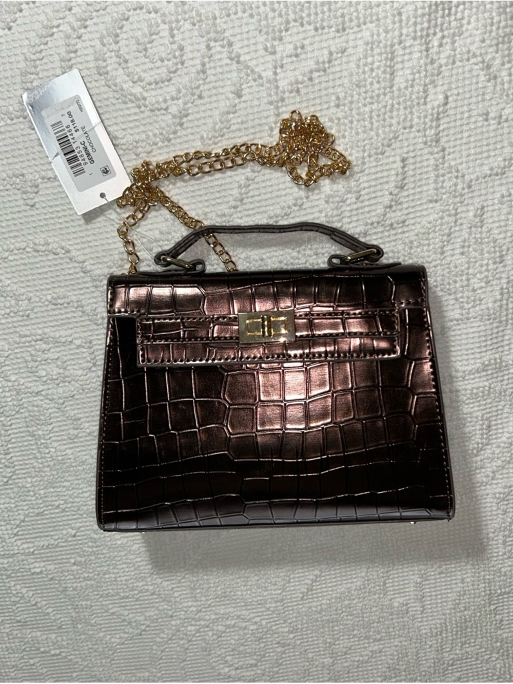 Nina Structured Mini Satchel Croco-Embossed Dark Chocolate Faux Leather NWT